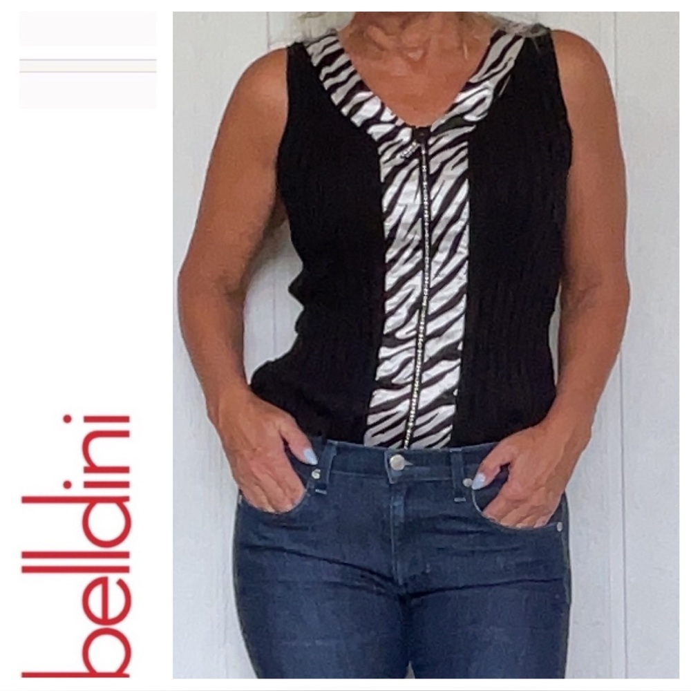 Belldini Black Rhinestone zipper sweater size Large